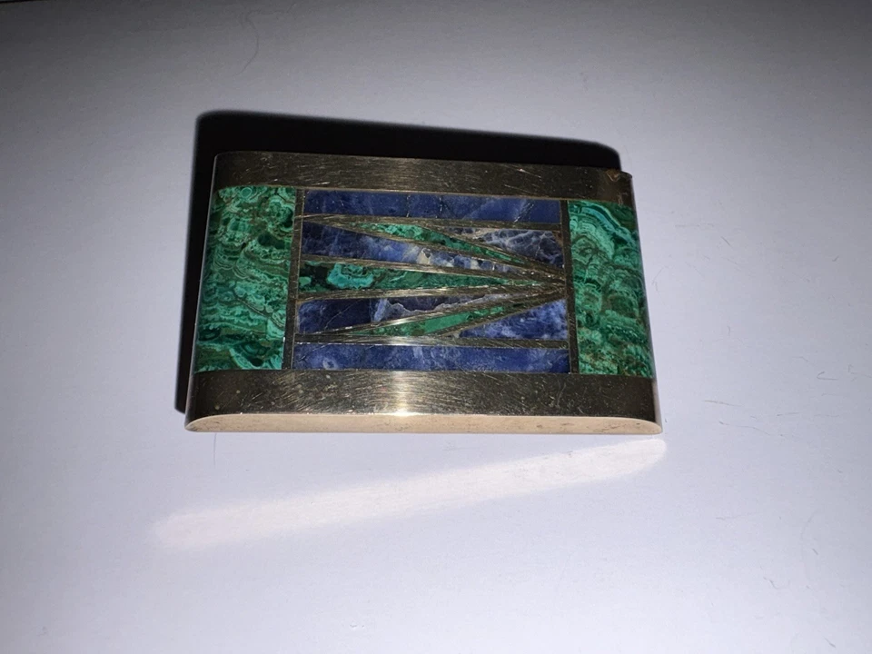 Hermosa hebilla de cinturón de latón con incrustaciones de piedra Adair vintage firmada artesanalmente Foto 2 de 4