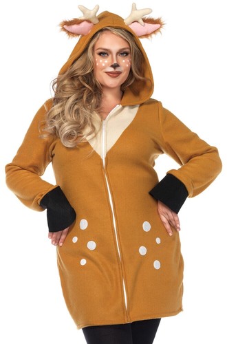 Holiday Christmas Cozy Fawn or Reindeer Fleece Jacket Zip Hoodie Costume 1x-2/x - Picture 2 of 11