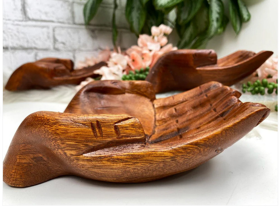Indonesian Wood Hand Bowls Carved Offering Crystal Alter Holder Decor Spiritual