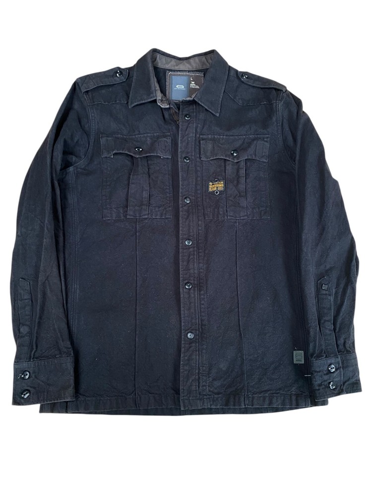 G-Star Slim Black Mens Light Overshirt with Zip Snap Buttons and Collar - Size Large