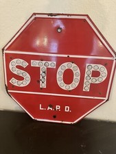 Vintage 1950s Porcelain LAPD Reflector Stop Sign