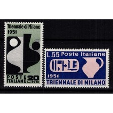 REPUBBLICA 1951 TRIENNALE DI MILANO 2 V. G.I MNH** ANGOLO FOGLIO