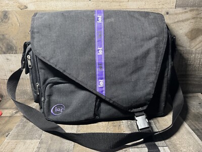 L.E.I. Accessories Black Canvas Messenger Bag Shoulder Strap Extra Pockets