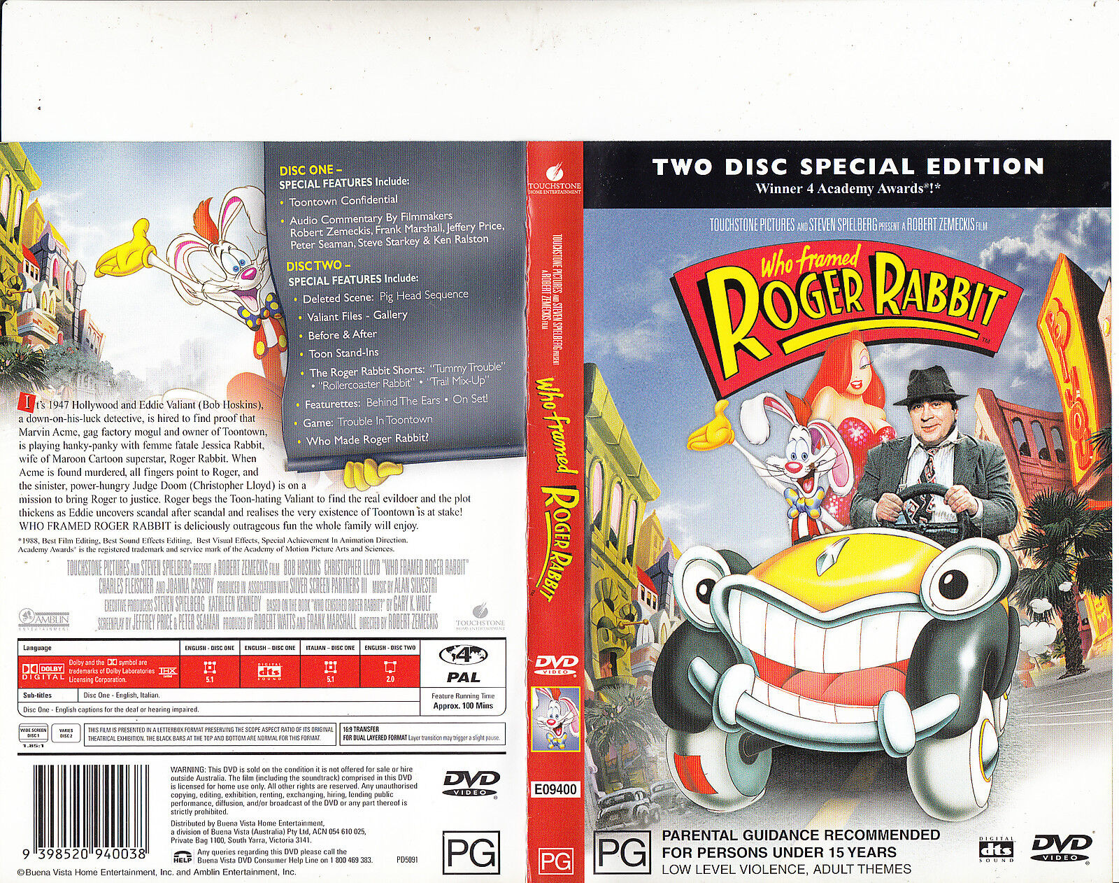 trojansk hest fintælling Shaded Who Framed Roger Rabbit-1988-Bob Hoskins-[2 Disc]-Movie-DVD | eBay