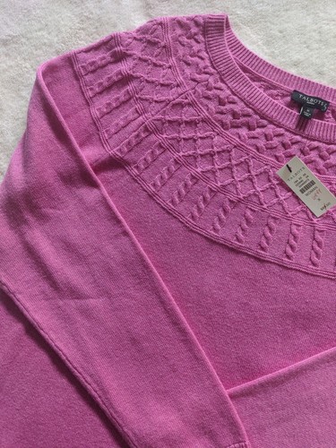 NWT $89 TALBOT'S JOYFUL PINK CABLE YOKE SWEATER SIZE X (LIKE 12W) Barbie Core! - Picture 5 of 9