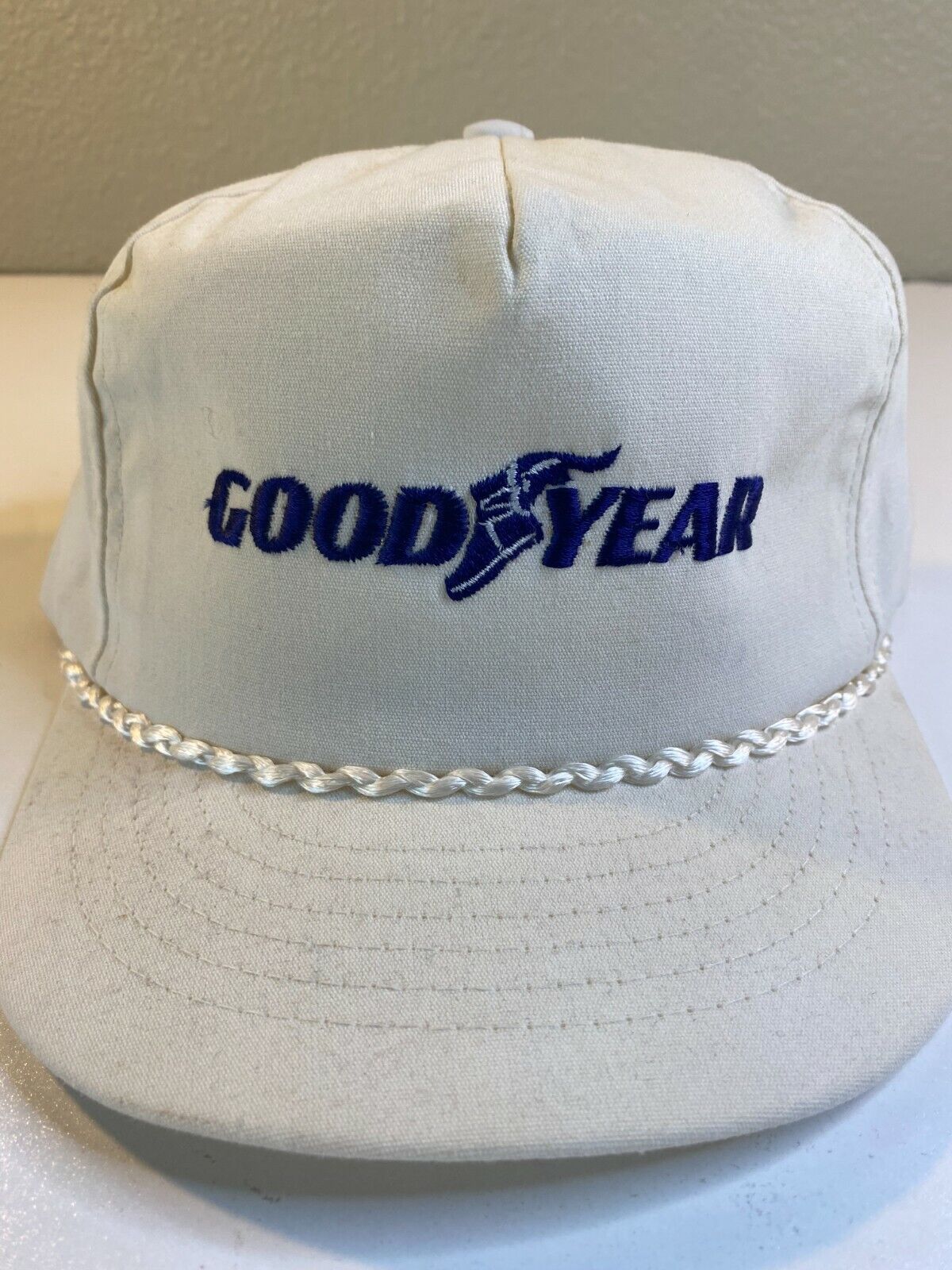 Vintage Good Year White Rope Brim Snap Back Trucker Hat