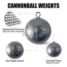 Cannonball Round Fishing Lead Weights Sinker Drop Shot Fishing Sinker 1-16oz