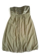 David's Bridal Army Green Sequin Beaded Strapless Bubble Dress NO SIZE