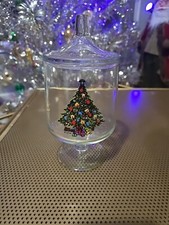 VTG Clear Glass Candy Apothecary Jar Christmas Tree Pedestal Copyright Action