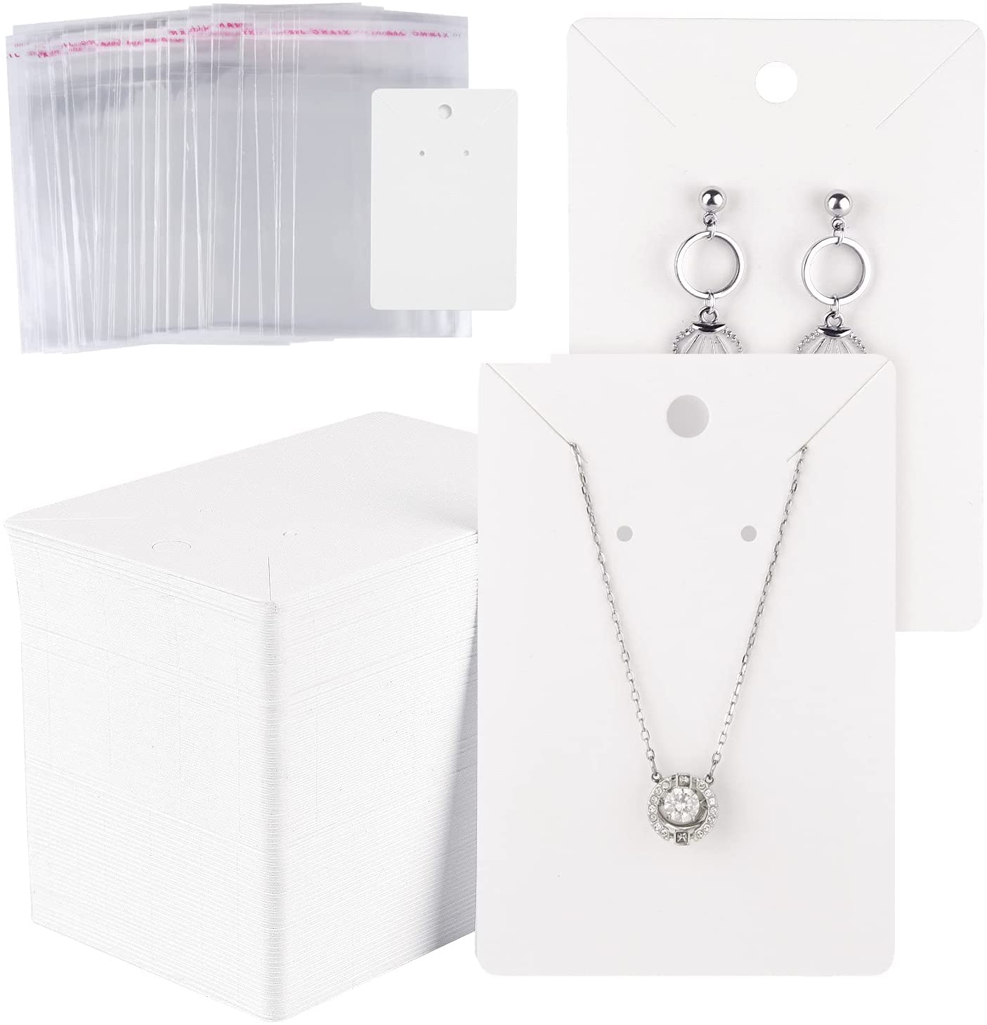 MIAHART 150 Set Earring Holder Cards Necklace Display Cards with 150pcs Bags for