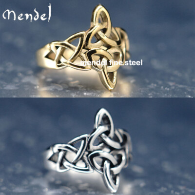 MENDEL Womens Gold Plated Irish Celtic Triquetra Trinity Knot Ring Size 6 7 8-11
