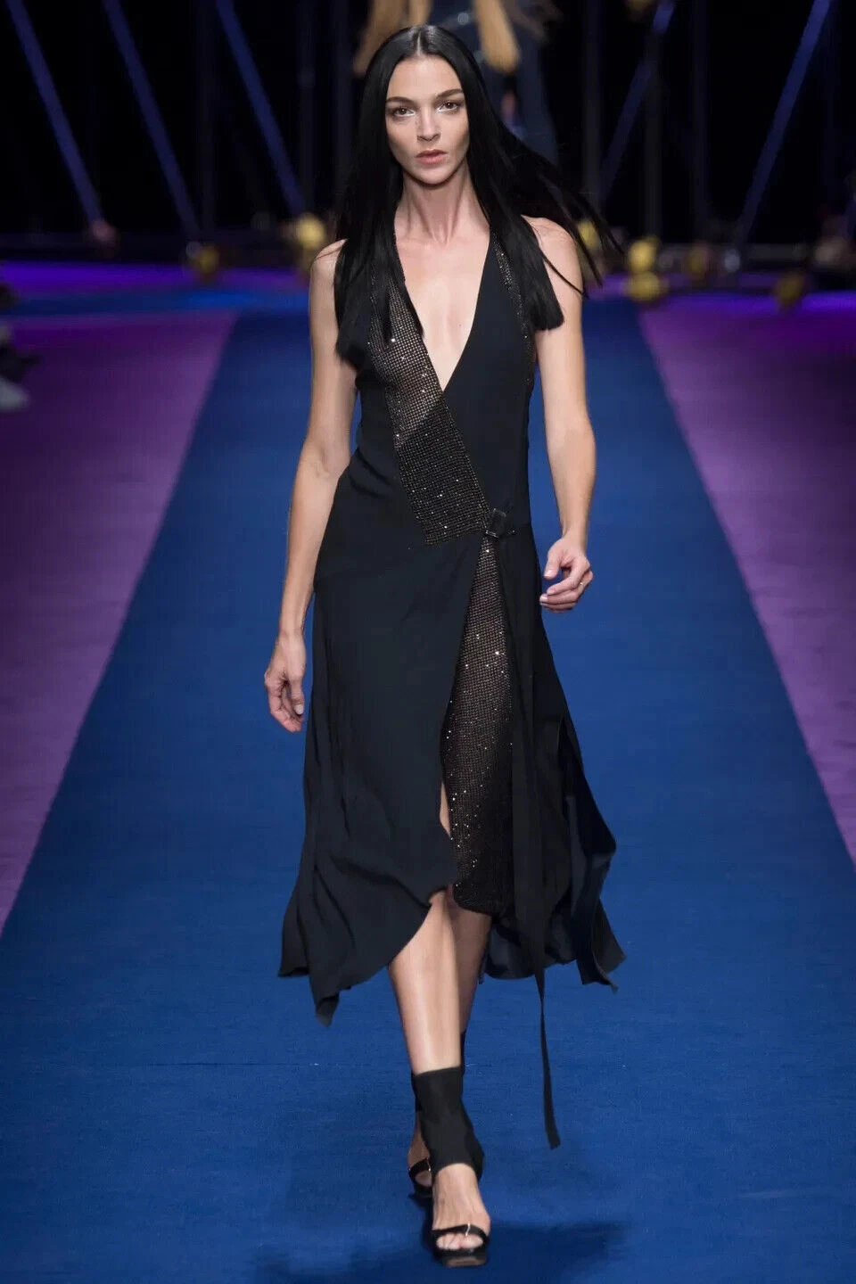 Versace Couture 2017 Primavera Nero Swarvoski Strap Maxi Abito 40 SETA A76942