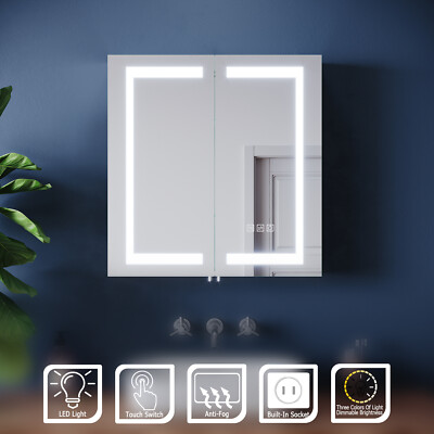 LED Bathroom Mirror Cabinet With Demister Shaver Socket 3 Colour Light ...