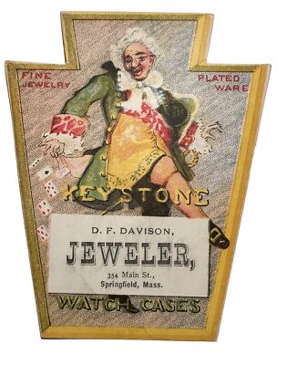 JEWELERS TRADE CARD KEYSTONE POCKET WATCH CASES DF DAVISON SPRINGFIELD MA B49