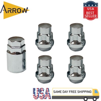 4x 1.25'' Chrome M12x1.25 Anti-Theft Wheel Lock Nut & Key Fit Infiniti/Nissan
