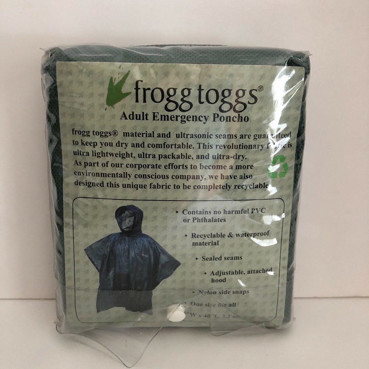 Poncho D'urgence Adulte Frogg Toggs Bleu, Imperméable Et Léger, 44x40 Pouces