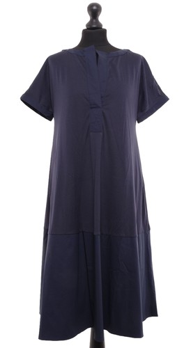 Liviana Conti Shirtkleid Kleid M blau dunkelblau Midi kurzarm mit Baumwolle Neu