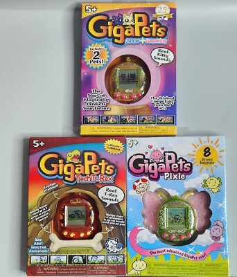 Lot Of 3 Giga Pets Tech T-Rex Digital, Pixie, And Starcat Compukitty