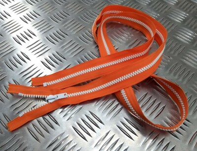 British YKK 136cm Closed End Orange & White Zip Zipper ZPM211