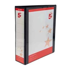 5 Star Office A4 Presentation Ring Binder 65mm 4D- Ring Black (Pack of 10)