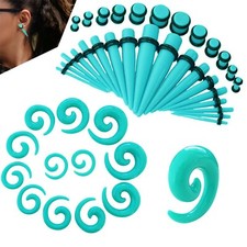 54Pcs Acrylic Ear Stretching Kit 14G-00G Turquoise Taper Spiral Plugs Gauge Set