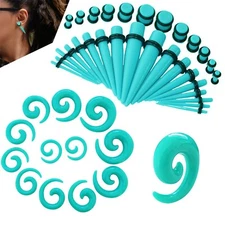 27-54Pcs Acrylic Stretching Gauge Kit 14G-00G Turquoise Ear Taper Spiral Plugs