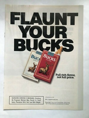 Bucks Cigarettes Vintage 1991 Print Ad