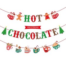Pre-Strung Hot Chocolate Banner for Hot Cocoa Bar Decorations, Christmas Part...