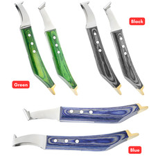 2pcs Farrier Hoof  Loop Knife Set Brass End Green Wood Handle Stainless Steel