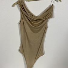NWT Nordstrom WAYF Cowl Neck off Shoulder Beige Bodysuit Size Small V1