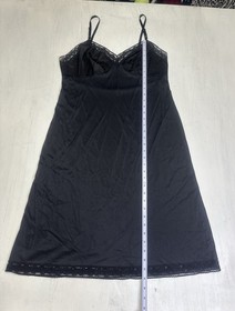 Vintage Vanity Fair Black Nylon Lace Slip Dress 90s Lingerie Size 38 USA