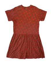 vtg 90s RED DRESS mini midi Mock Neck Short Sleeve Skater Geometric F3