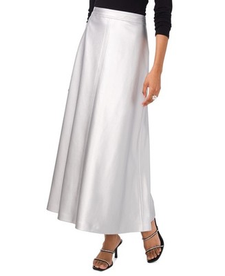 Vince Camuto Faux-Leather Seamed Maxi Skirt Women's Medium Silver Zip Closure