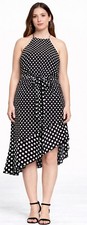 Express Black White Polka Dot Halter Midi Dress XL Asymmetrical Retro Chic NWT