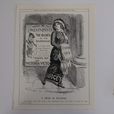 1910 ganzseitige Locher Cartoon A STAR IN ECLIPSE Grundsteuer, Theater Royal