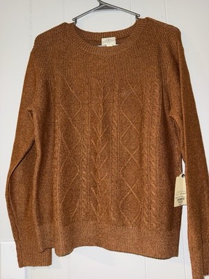 Womens St Johns Bay Classic Cable Knit Sweater Brown Sugar Almond Sz Medium NWT!