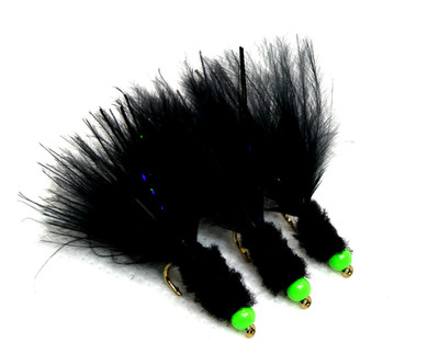 3 Trout Hot Head Black Tadpole Nymphs Size 10 Barbed Flies 2218