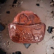 Vintage Peruvian Leather, Hand Tooled Leather Coasters, Set of 4 4