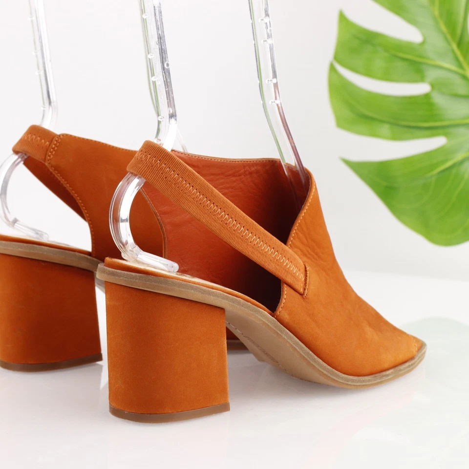 Vince Camuto Women Kailsy Sandal Size 9 Orange Leather Slingback Block Heel Shoe - Image 3 of 4