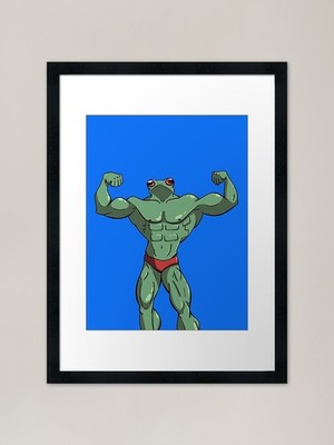 Gerahmtes Wandbild Muscle Frog is Getting those Gains Poster Leinwanddruck Bild