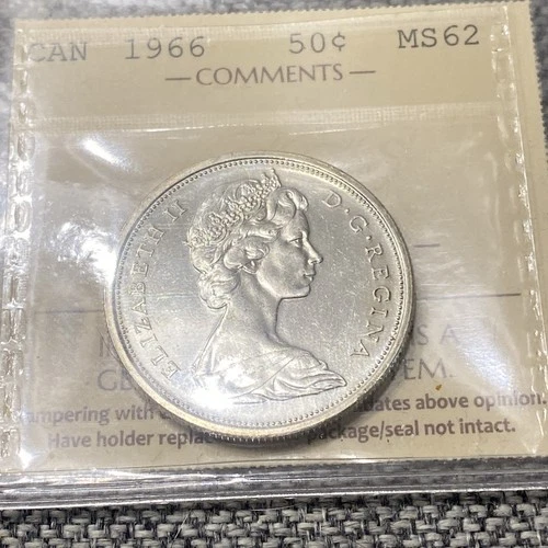 1966  Canadian Silver ¢50 Cent,  ICCS Graded **MS 62** # XZJ 127