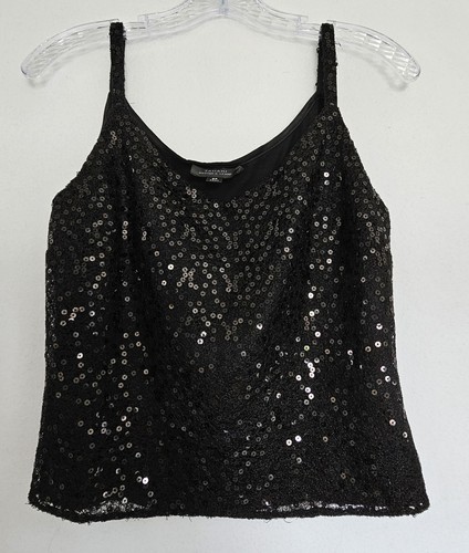 Tahari Black Sequin Camisole Tank Top 6P Side Zip Whimsygoth Glam Grunge Vamp