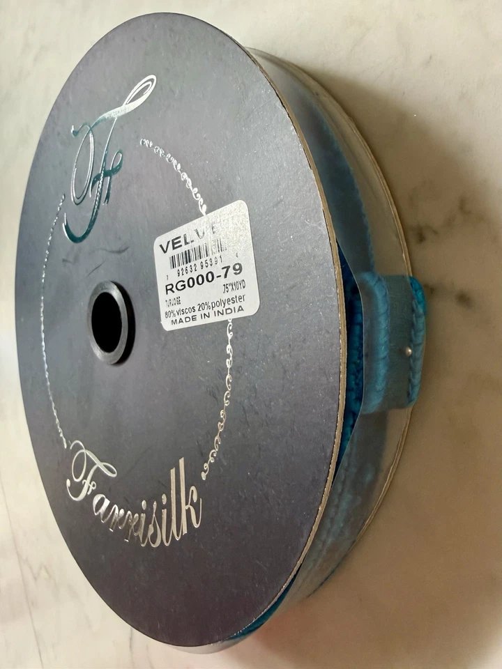 1 Roll Farrisilk Turquoise Velvet Luster .75" (3/4”) Wired Ribbon 10 Yards - Image 3 of 3