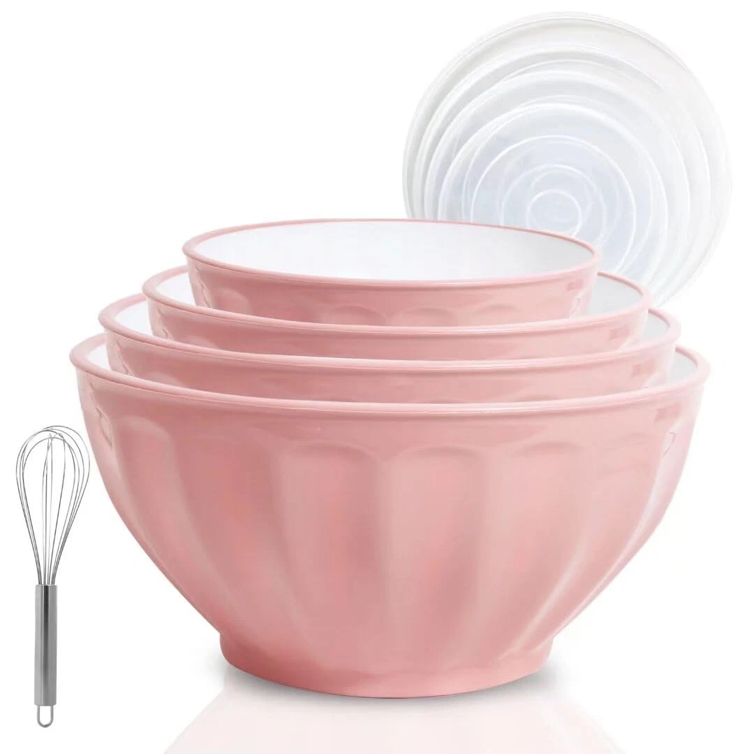 Mixing Bowls with Lids Set,4 Piece Large Plastic Nesting Bowls,Includes 4 Mic...