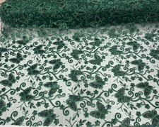 Emerald Butterfly Sequin Lace 3D Embroidered Floral Mesh Couture Beaded Fabric