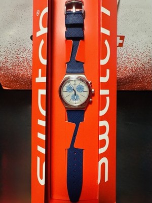 NEW  RARE Swatch Irony BLAU ME ON YVS435 Chronograph 43mm Blue Swiss Watch