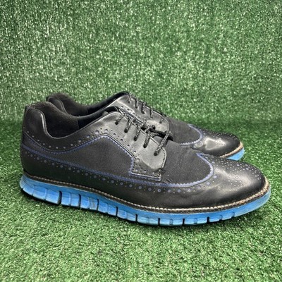 Cole Haan ZeroGrand Wingtip Oxford Leather Nylon Blue Waterproof Shoes Men 11.5