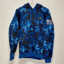 Under Armour Hoodie Men  s Small Blue Camo UA Freedom Rival Fleece Amp Pullover