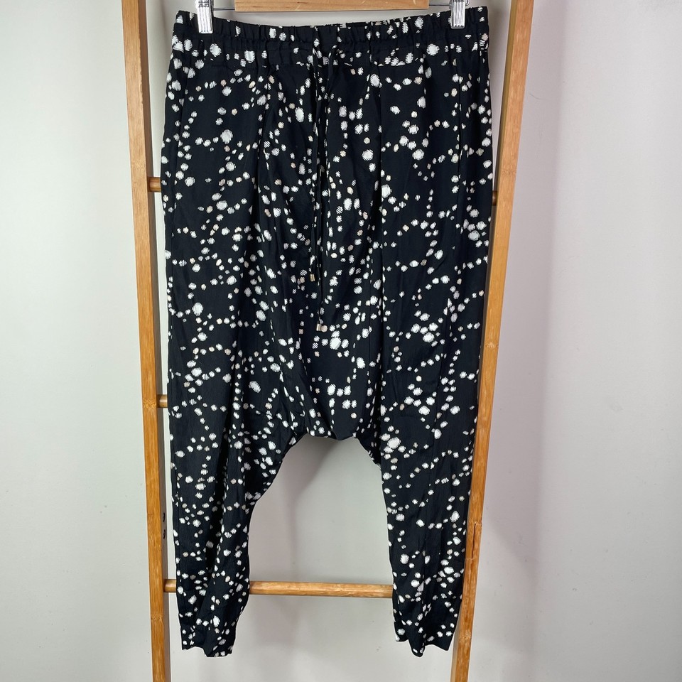 Sass & Bide Pants Womens 10 Black White Speckles & Stars Harem High Rise Casual