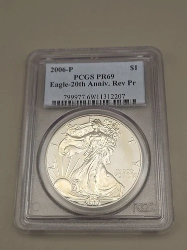 2006-P $1 American Silver Eagle 20th Anniversary Reverse Proof PCGS PR69